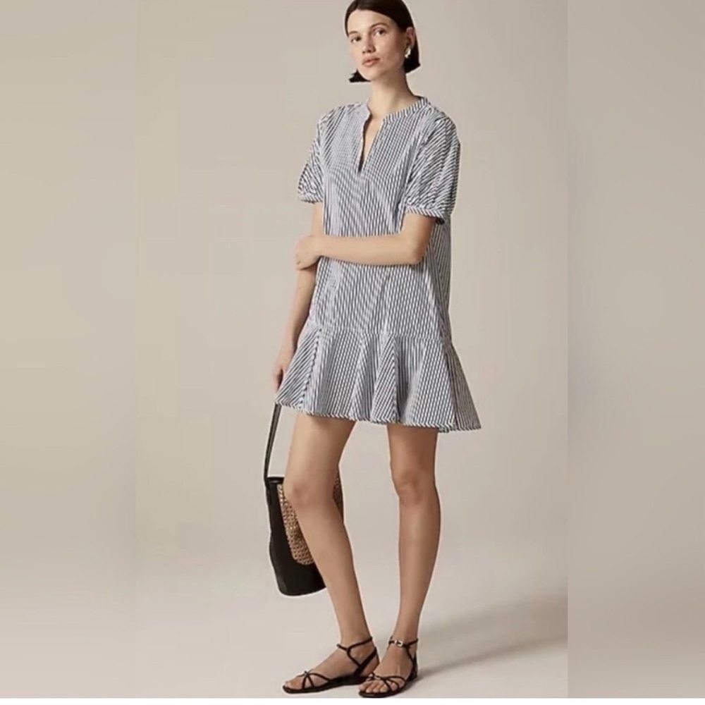 Nwt J. Crew Delilah Dress in Striped Cotton Poplin Blue White